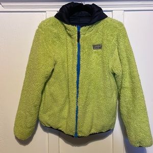 Eddie Bauer | navy & neon green girls reversible hooded down jacket